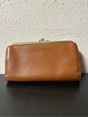 John Weitz Genuine Leather Kiss Lock Checkbook Wallet Brown Vintage